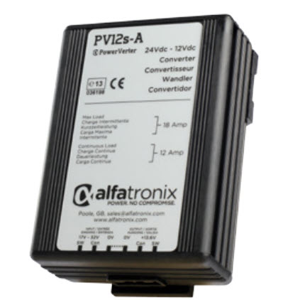 DC-Wandler 24V auf 12V, Modell PVI2s-A, Marke Alfatronix, max. 18 Ampere.