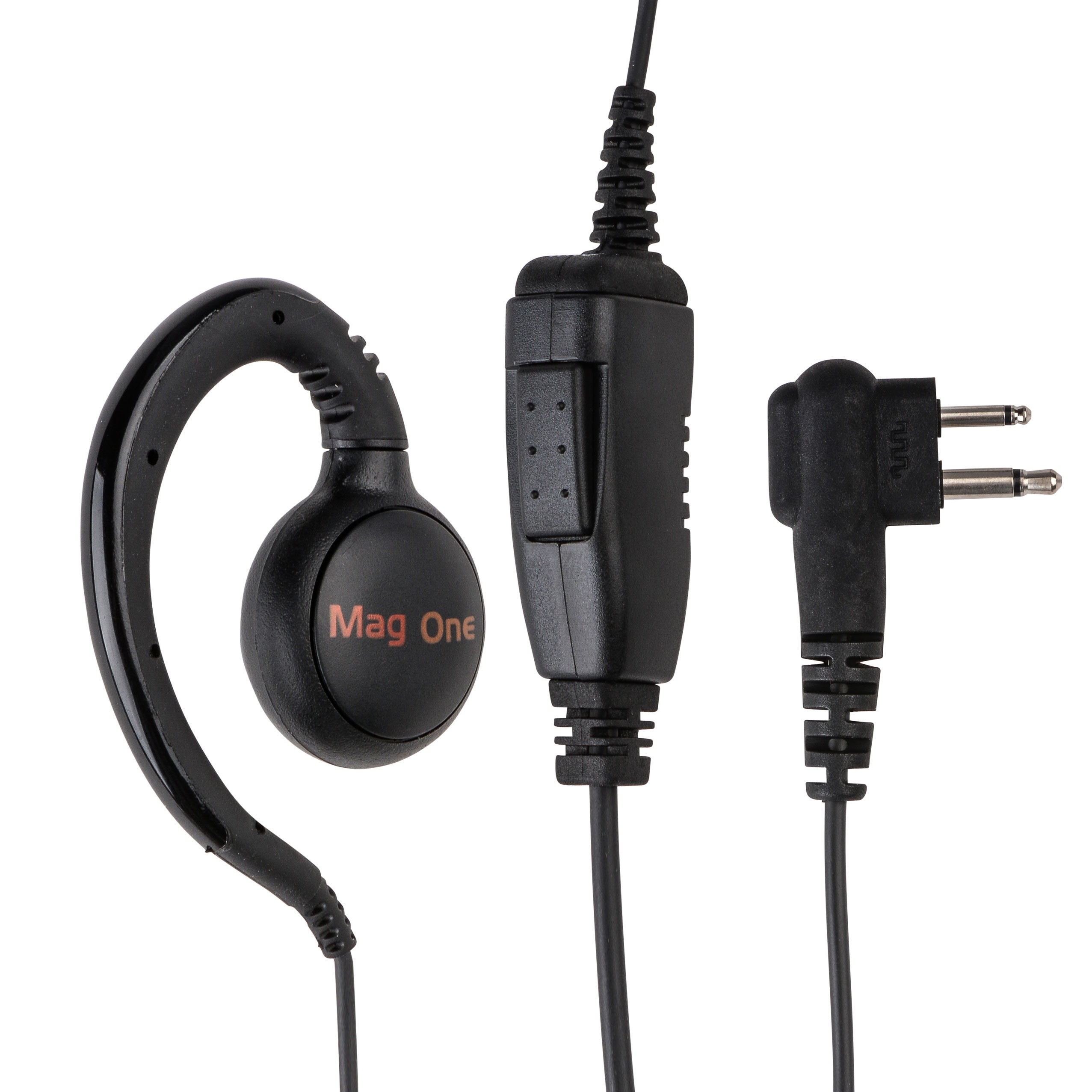 Schwarz-graues Ohrhörer mit Kabel und Stecker.