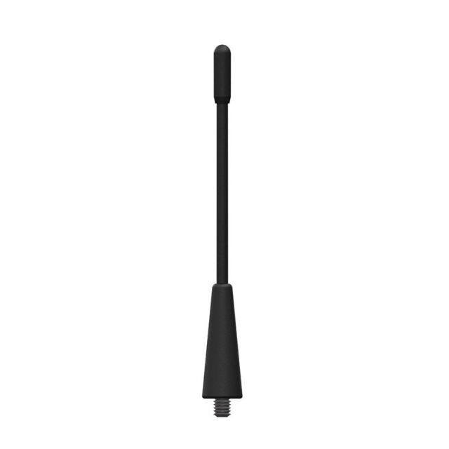 Schwarze Funkantenne mit abschraubbarem Sockel.