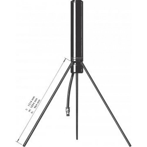 Schematic of a cylindrical antenna with three supports and a cable.
