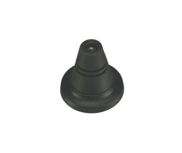 Black plastic cone with flat base and hole on top.