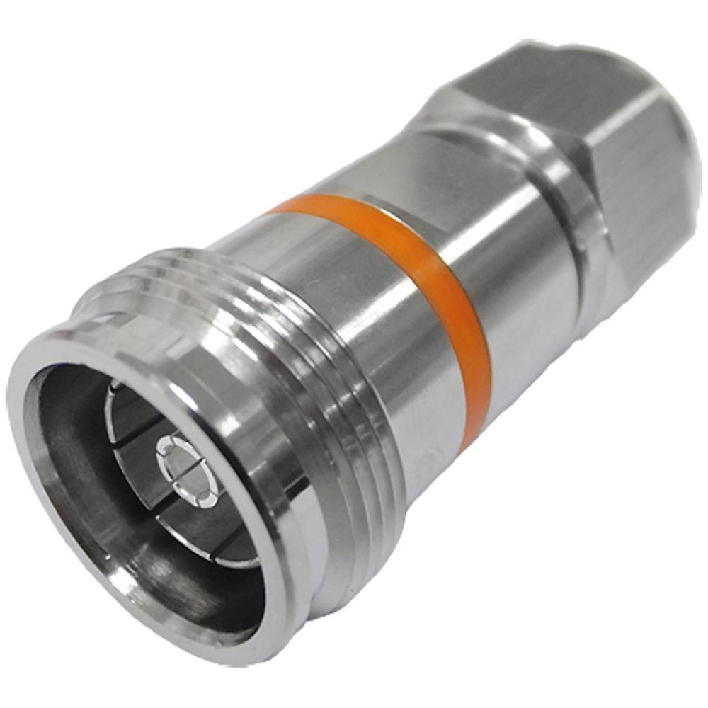 Metal connector with orange seal, cylindrical shape.