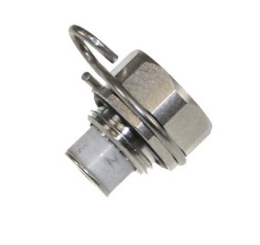 Metallanschluss mit Gewinde und Dichtungsmechanismus.