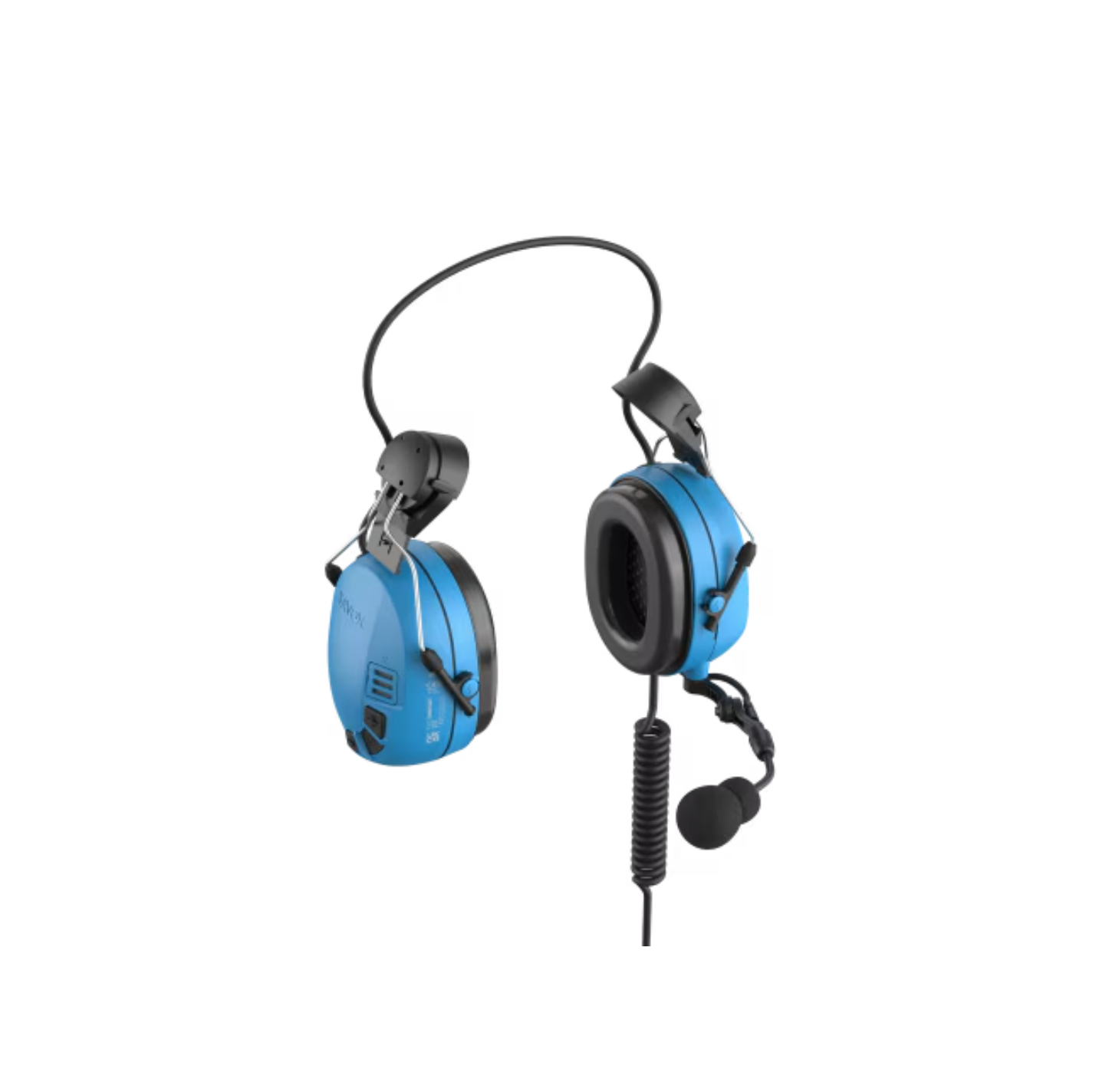 Professionelles blaues Headset mit Mikrofon und Kabel.