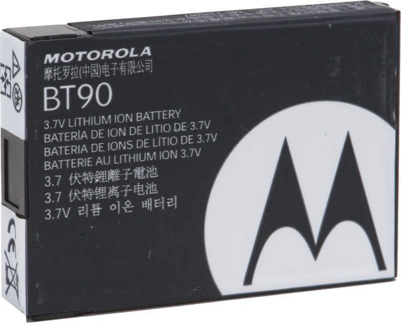 Black 3.7V lithium-ion battery by Motorola, model BT90.