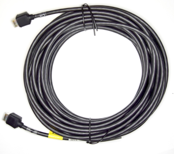 A coiled black HDMI cable with two connectors.