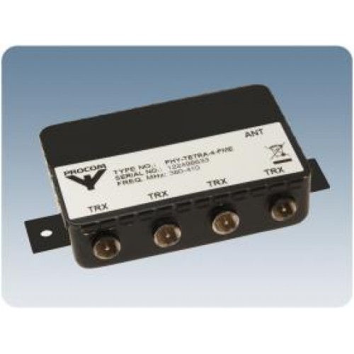 7000-00562400_pro_01.jpg Elektronisches Gerät mit Antenneneingang und drei TRX-Anschlüssen.