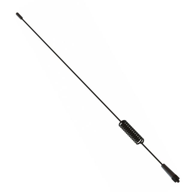 Long black antenna with coil in the middle.