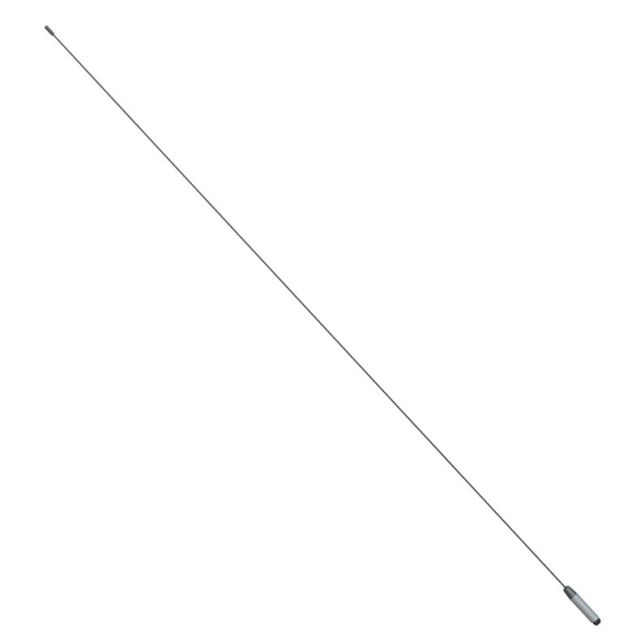 Long metal antenna with a thin rod and a base.