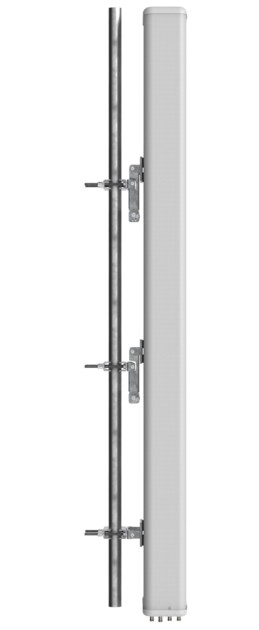 Mounted vertical antenna with brackets on the pole.