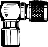 Black and white technical drawing of an angled pipe with thread.