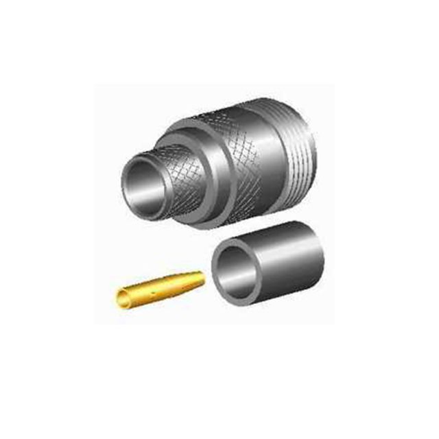 Metallsteckverbinder mit gerändelter Oberfläche, goldener Pin und Hülse.