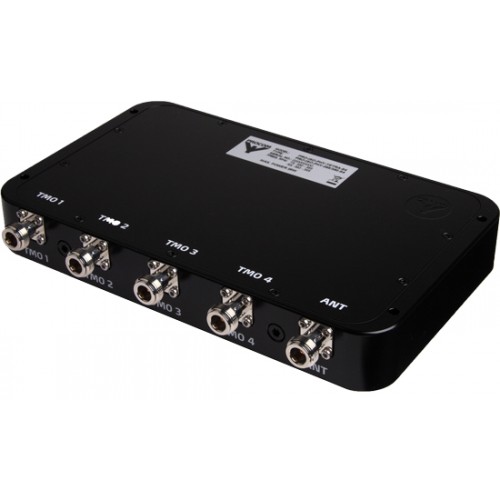 Black device with five coaxial connectors, labeled TMO1-TMO4 and ANT.