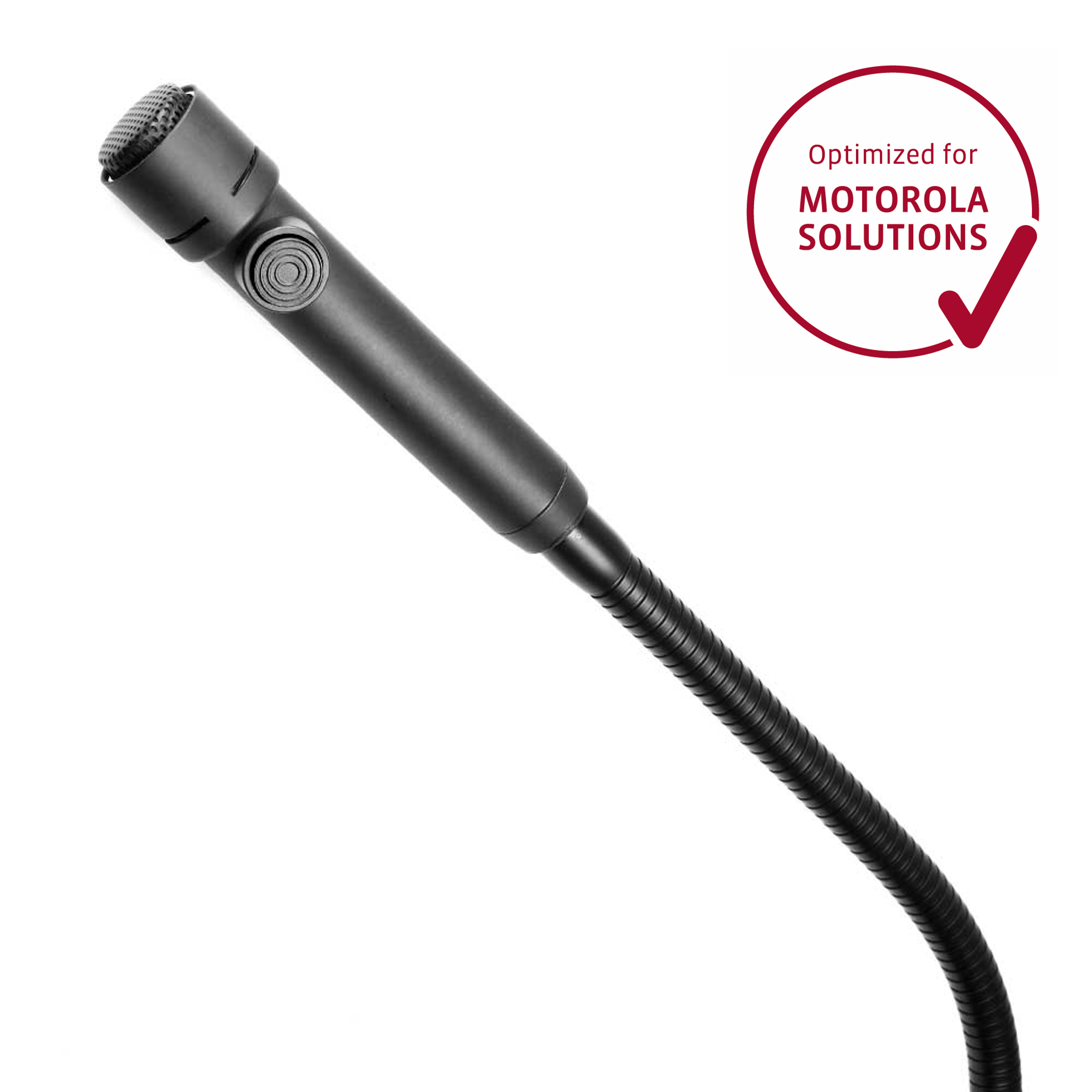 Schwarzes Mikrofon mit flexiblem Hals und Logo von Motorola Solutions.