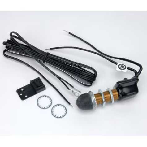 Wiring harness with bracket, rubber sensor, and two lock washers on white background.