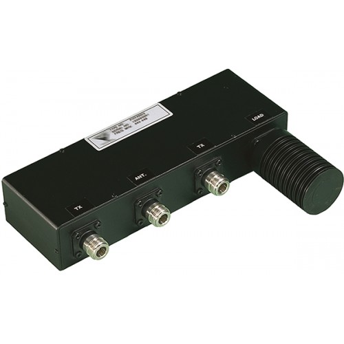 7000-00573400_pro_01.jpg Schwarze elektronische Einheit mit drei Anschlüssen beschriftet mit TX, ANT und LOAD.