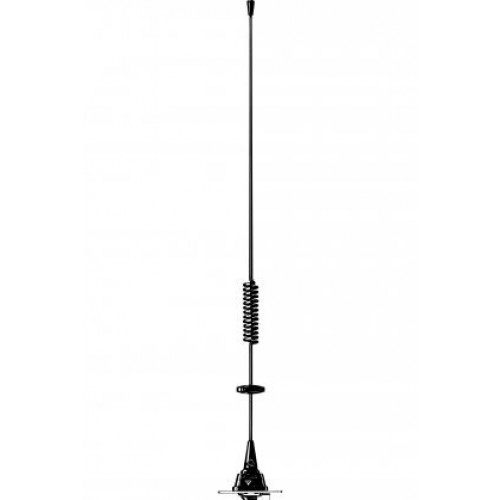 Schwarze vertikale Antenne mit Spiraleinsatz in der Mitte.