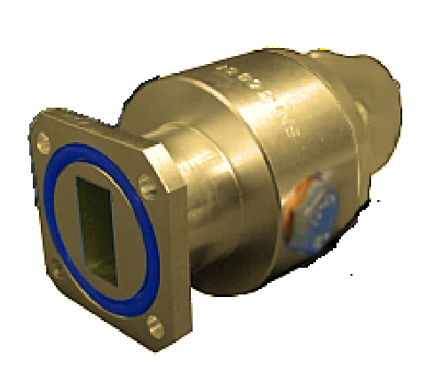 Runder Metalladapter mit rechteckigem Flansch und blauem Rand.