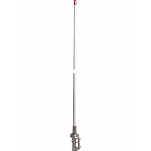 7000_00757651_PRO_01.jpg Lange, weiße Outdoor-Antenne mit roter Kappe und Metallbasis.