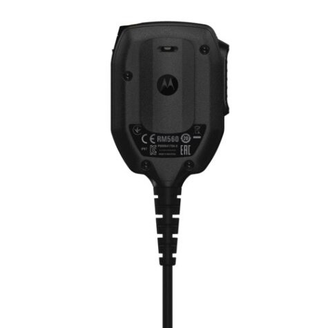 Schwarzes kabelgebundenes Mikrofon mit Motorola-Logo.