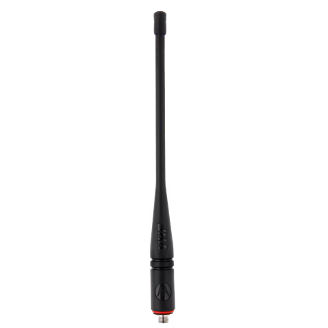 Schwarze Antenne mit flexiblem Schaft und rotem Akzent am Anschluss