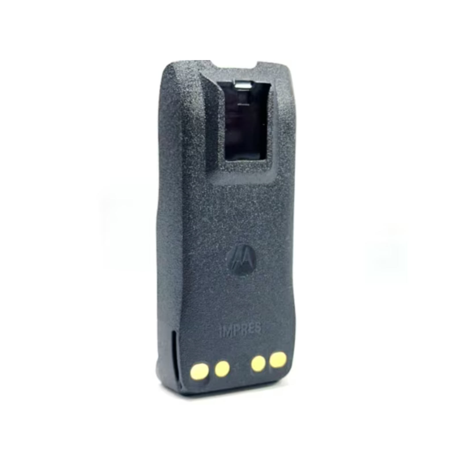 Black battery with holder and three yellow contacts at the bottom.