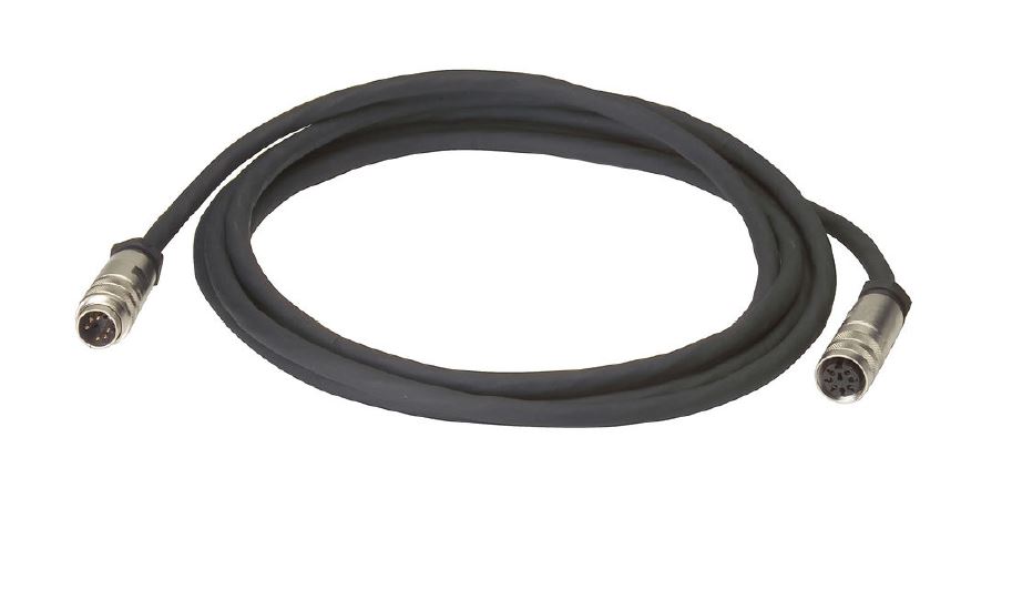 Schwarzes Kabel mit Metallsteckern an beiden Enden.