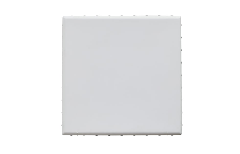 Square, flat, gray object against a white background.