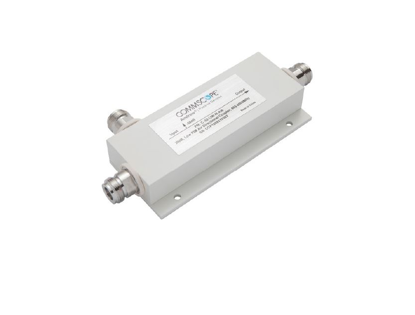 White electrical component with two connection points.