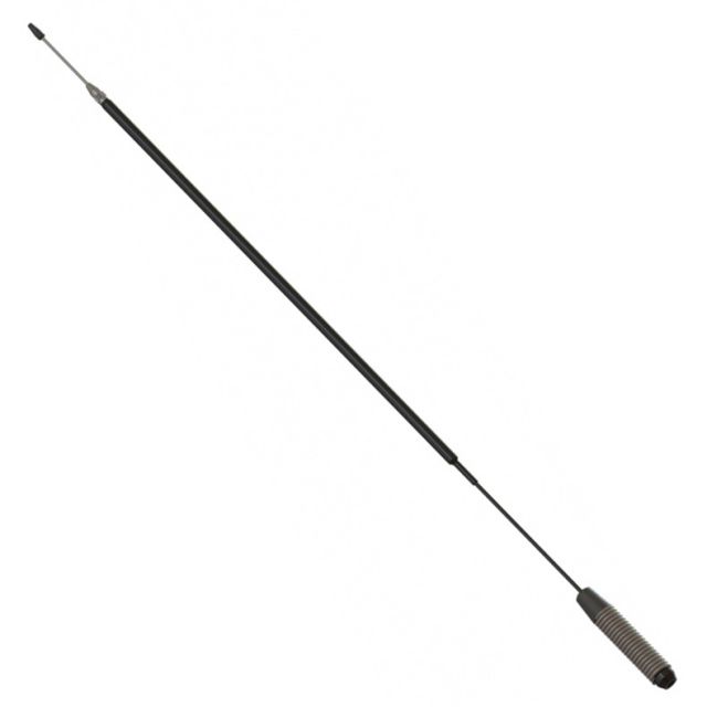 Lange schwarze Autoantenne mit Spiralfeder an der Basis.