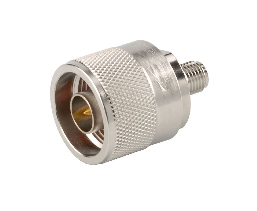 Metal threaded adapter with knurled surface and internal contact.