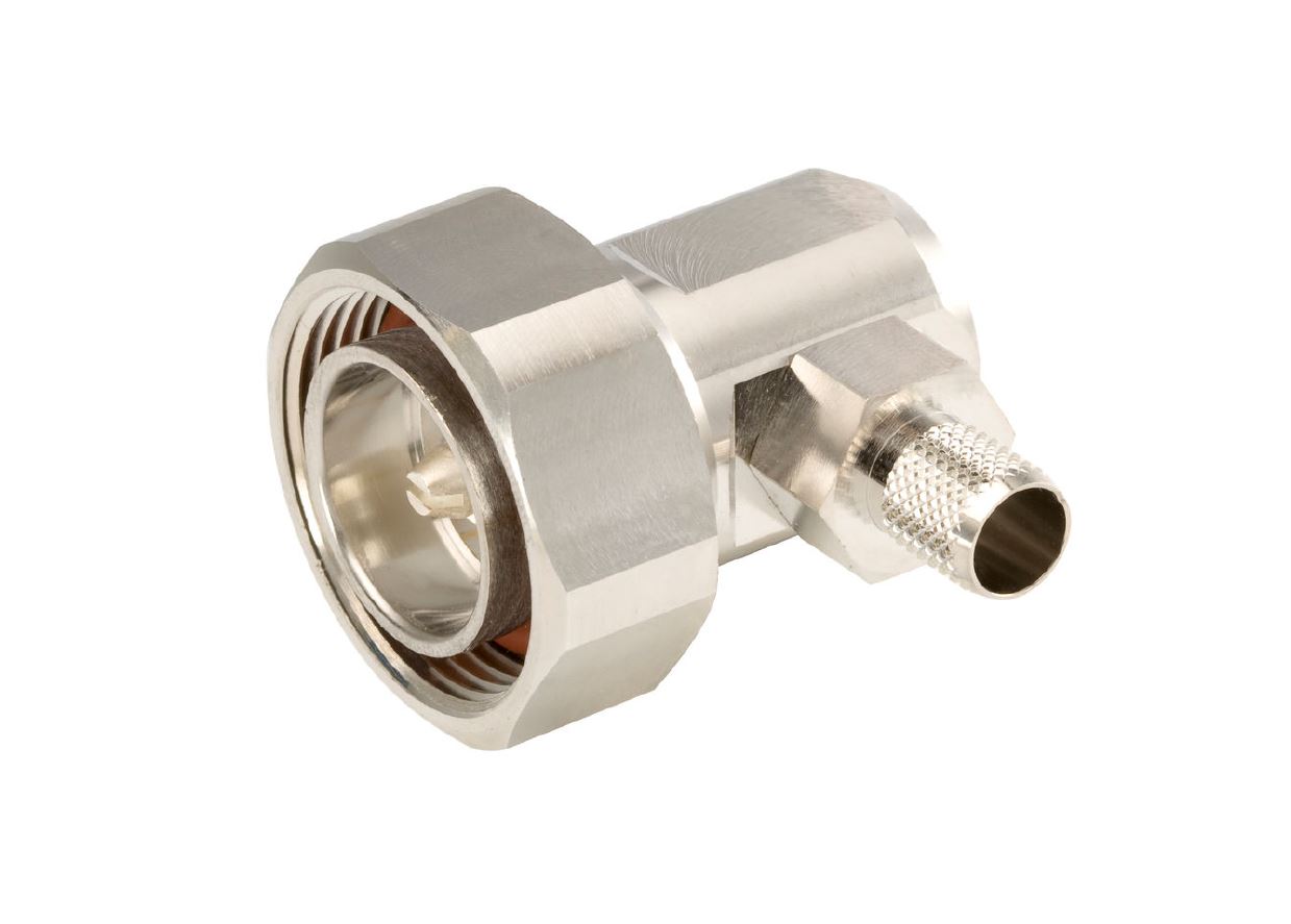 Ein metallischer RF-Koaxialadapter mit Außengewinde.