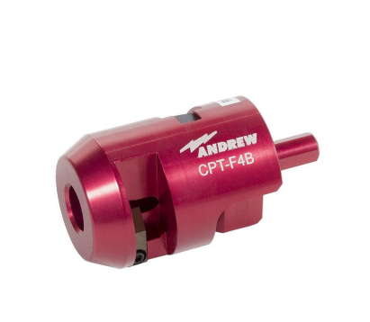 Rotes Werkzeug mit Aufschrift 'ANDREW CPT-F4B', zylindrische Form, Metall.
