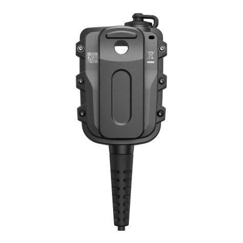 Schwarzes, rechteckiges Gerät mit Kabelanschluss unten und Schrauben an den Seiten.