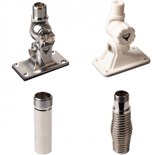 Two antenna mounts, one metal and one plastic, and two connector pipes.