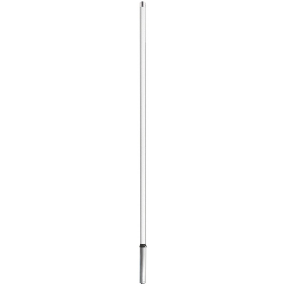 Lange, weiße Antenne mit metallischer Basis.