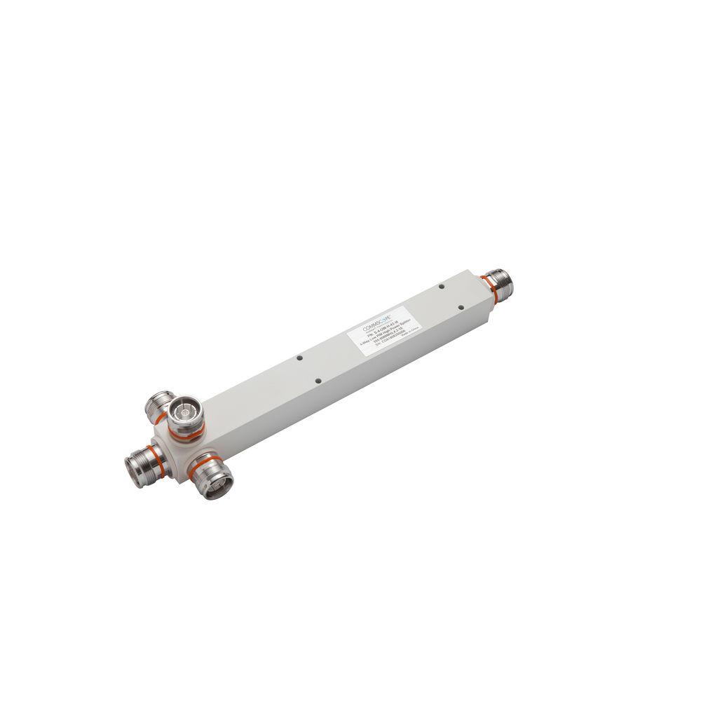 Gray radio frequency splitter with three connectors.