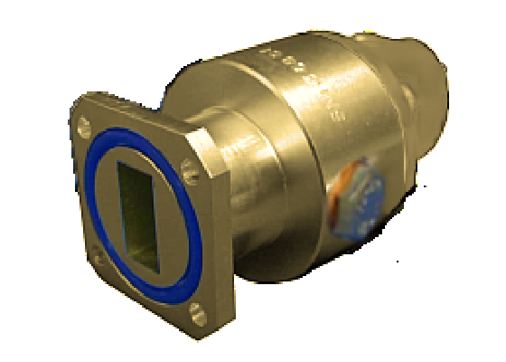 Metallischer Sensor mit rechteckigem Anschluss, blau umrandet.