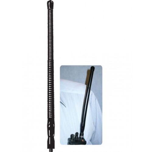 Flexible black antenna with spiral design for radio.