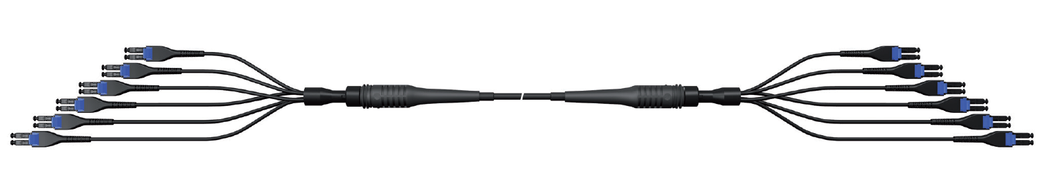 7000-00751831_h-s_01.png Zwei 8-adrige Kabel mit Drehsteckverbinder, verbunden durch ein zentrales Verbindungsstück.