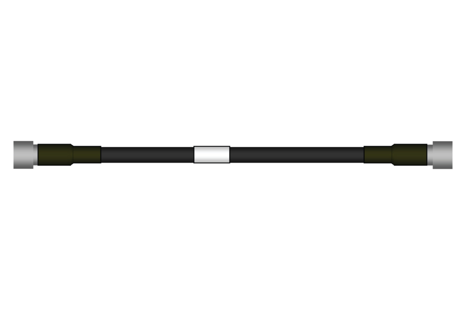 Schwarzes Kabel mit Metallanschlüssen und weißem Band.