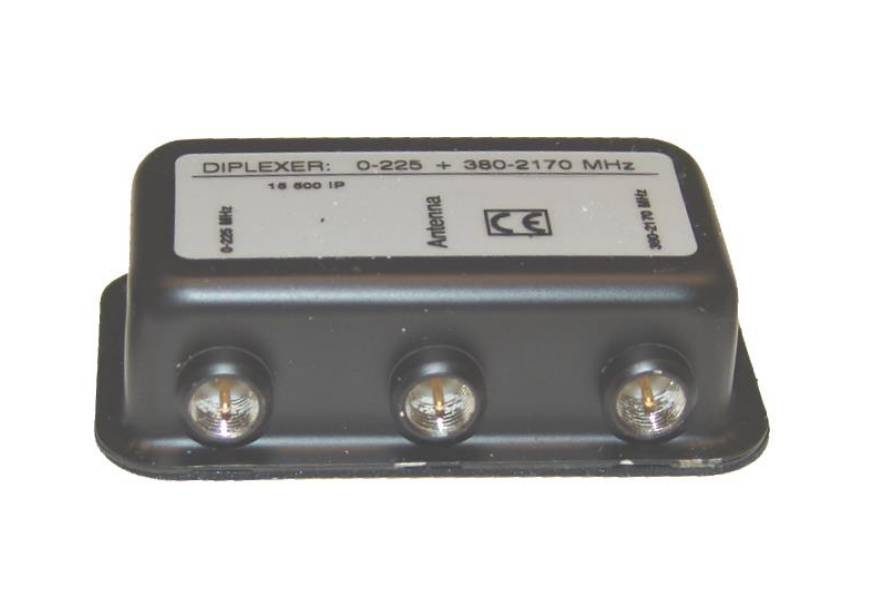 VIM Diplexer, Frequenzbereich 0-225 MHz/380-2170 MHz, FME Stecker Schwarzer Diplexer mit Frequenzbereichen 0-225 und 380-2170 MHz
