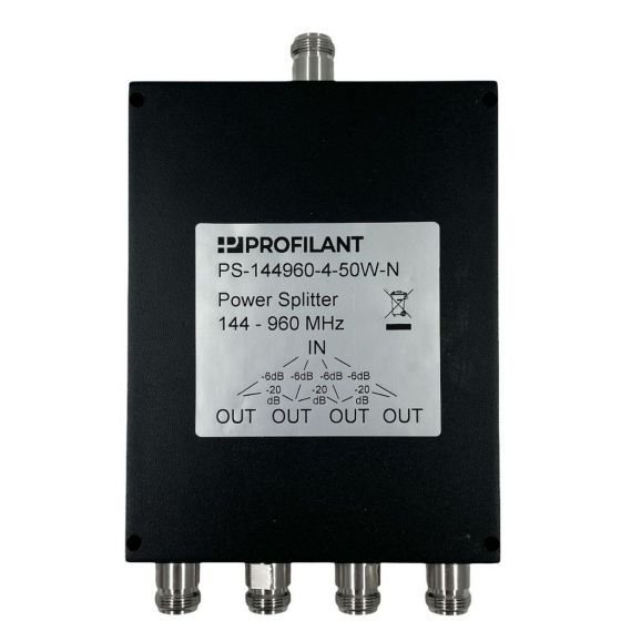 Power splitter 144-960 MHz with four outputs.