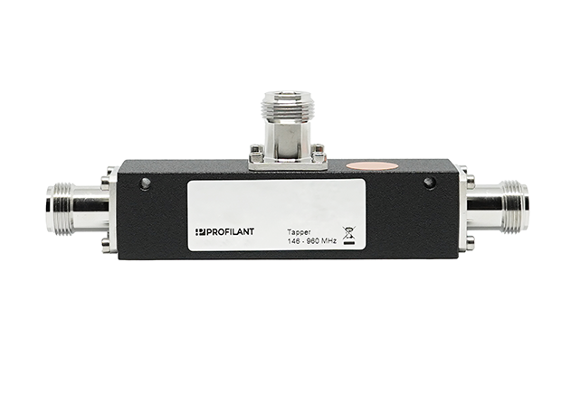 Black-silver electrical RF tap. Frequency range 146-960 MHz.