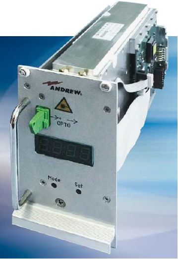 Metal device with display and connectors on blue background.