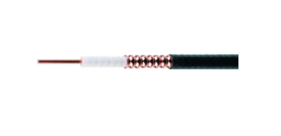 7000-00753245_rfs_01.jpg Coaxial cable with copper wire, insulation, and black sheath.
