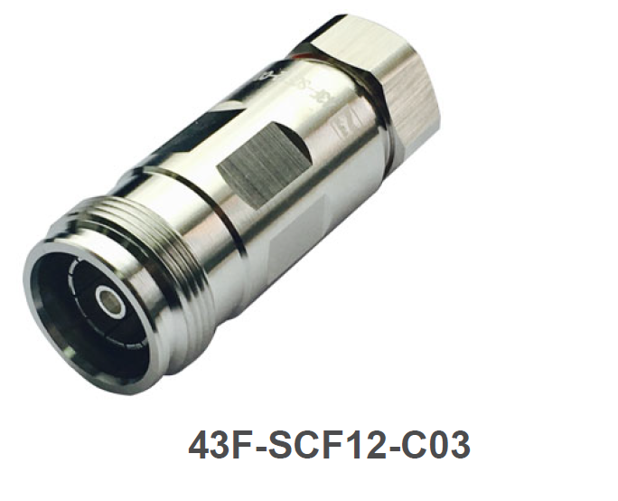 Silbernes, zylindrisches Metallbauteil, beschriftet 43F-SCF12-C03.