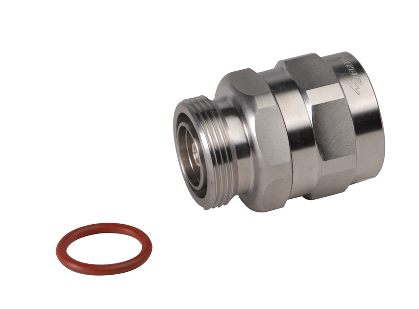 Metallverschluss mit Gewinde links von rotem Dichtungsring.