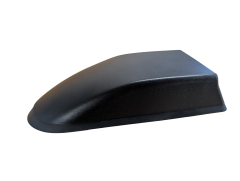 Black shark fin car antenna, side view.