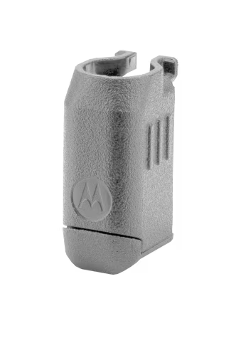 Graue Kunststoffhalterung mit Motorola-Logo, geeignet für elektronische Geräte.